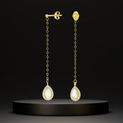 18K Real Gold Hanging White Earring Set