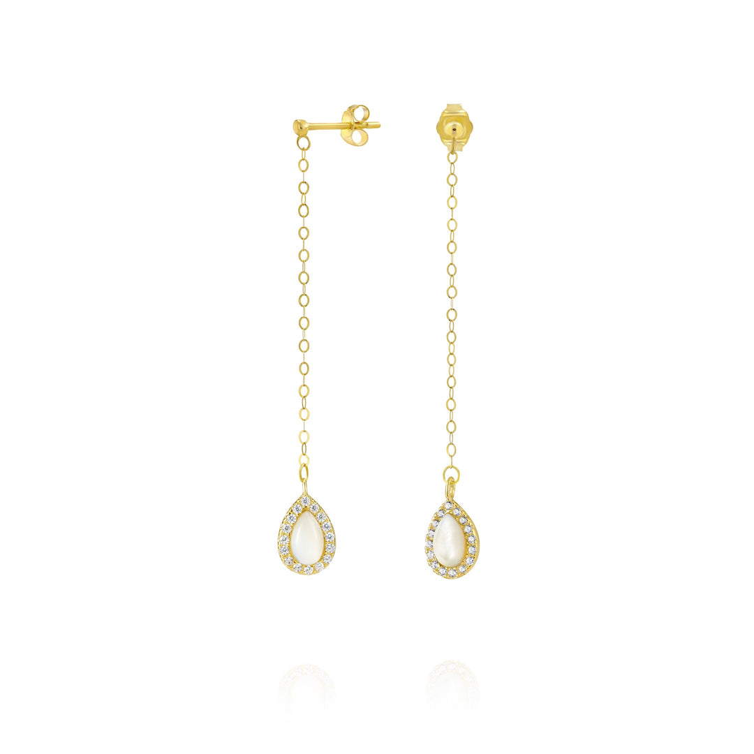 18K Real Gold Hanging White Earring Set