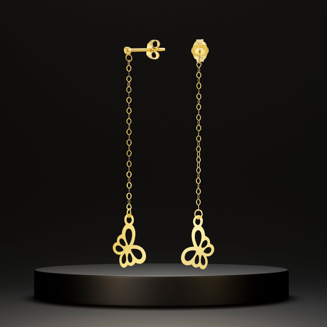 18K Real Gold Hanging Butterfly Earring Set