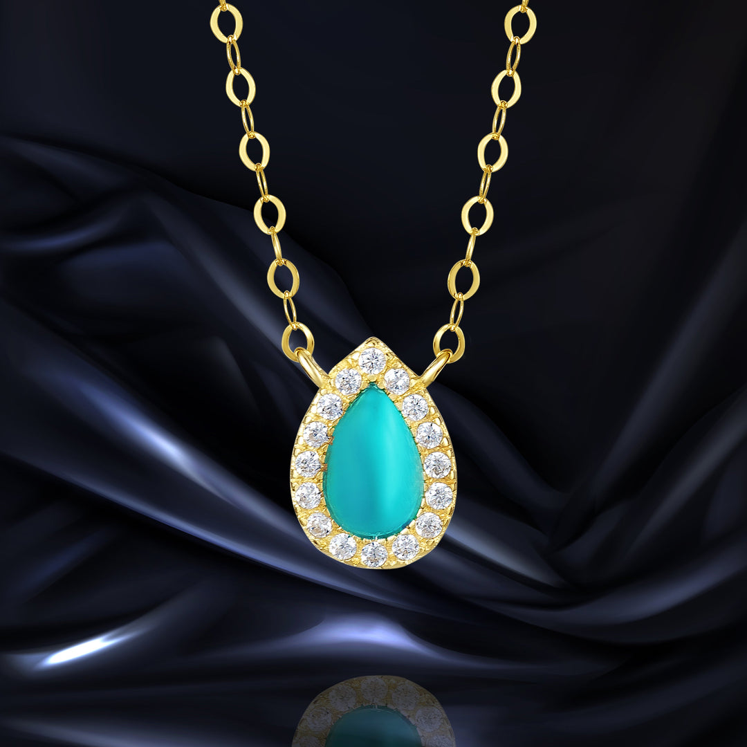 18K Real Gold Skye Blue Stone Necklace