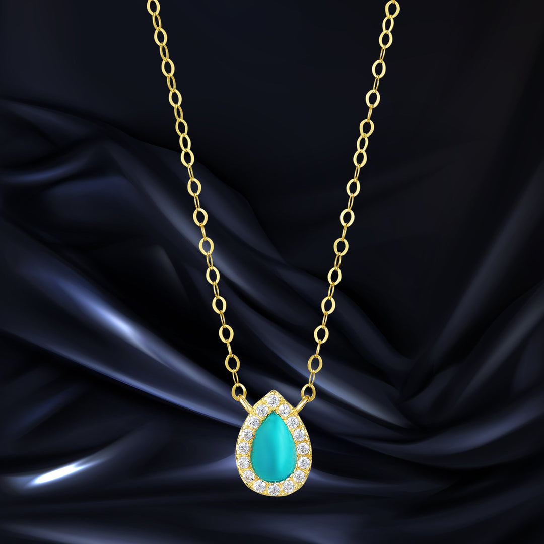 18K Real Gold Skye Blue Stone Necklace
