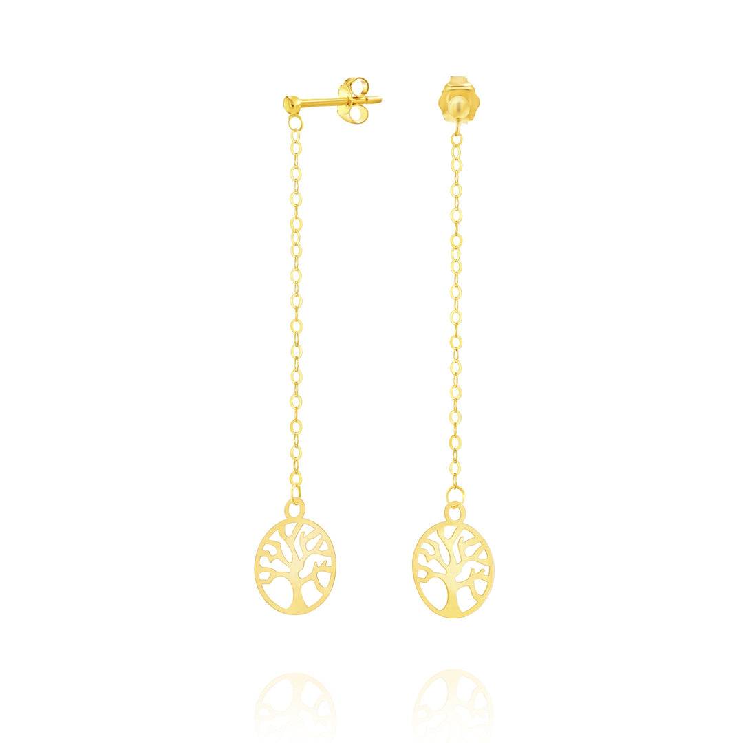18K Real Gold Hanging Tree Earring Set