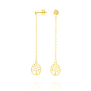 18K Real Gold Hanging Tree Earring Set