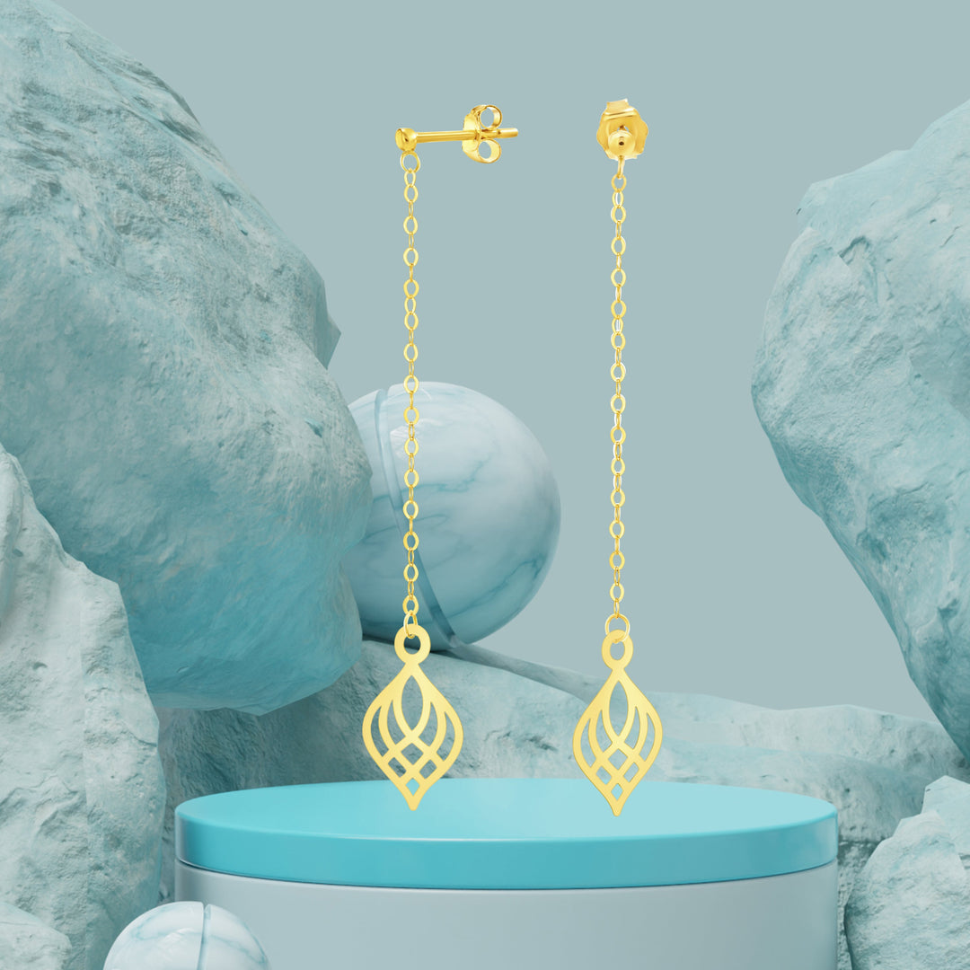 18K Real Gold Hanging Drop Earring Set