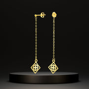 18K Real Gold Hanging Square Earring Set