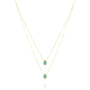 18K Real Gold 2 Layer Sky Blue Stone Necklace