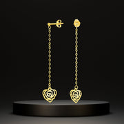 18K Real Gold Hanging Heart Earring Set