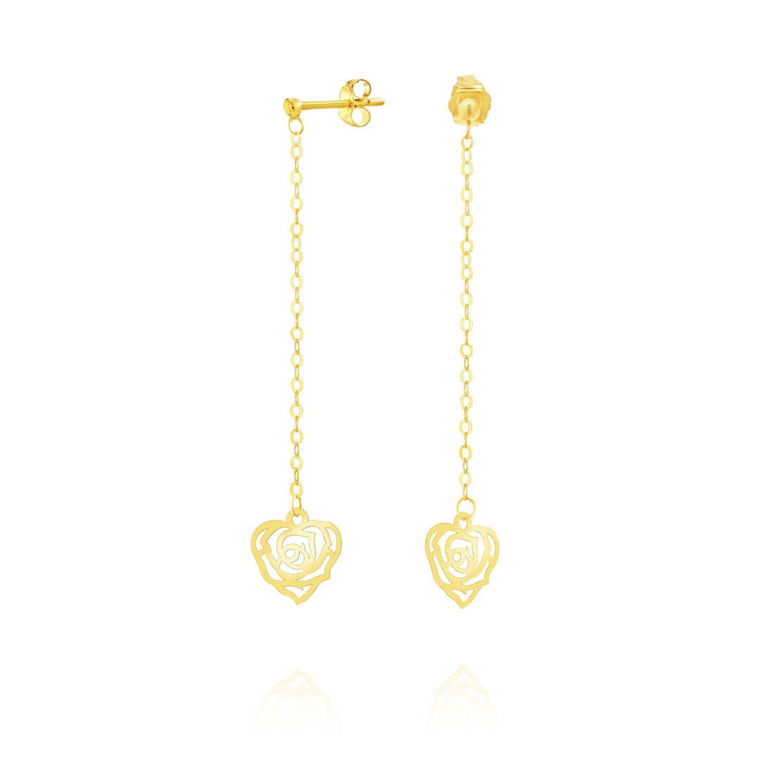18K Real Gold Hanging Heart Earring Set