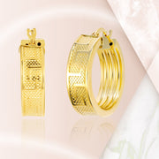 18K Real Gold Round Loop Earring Set