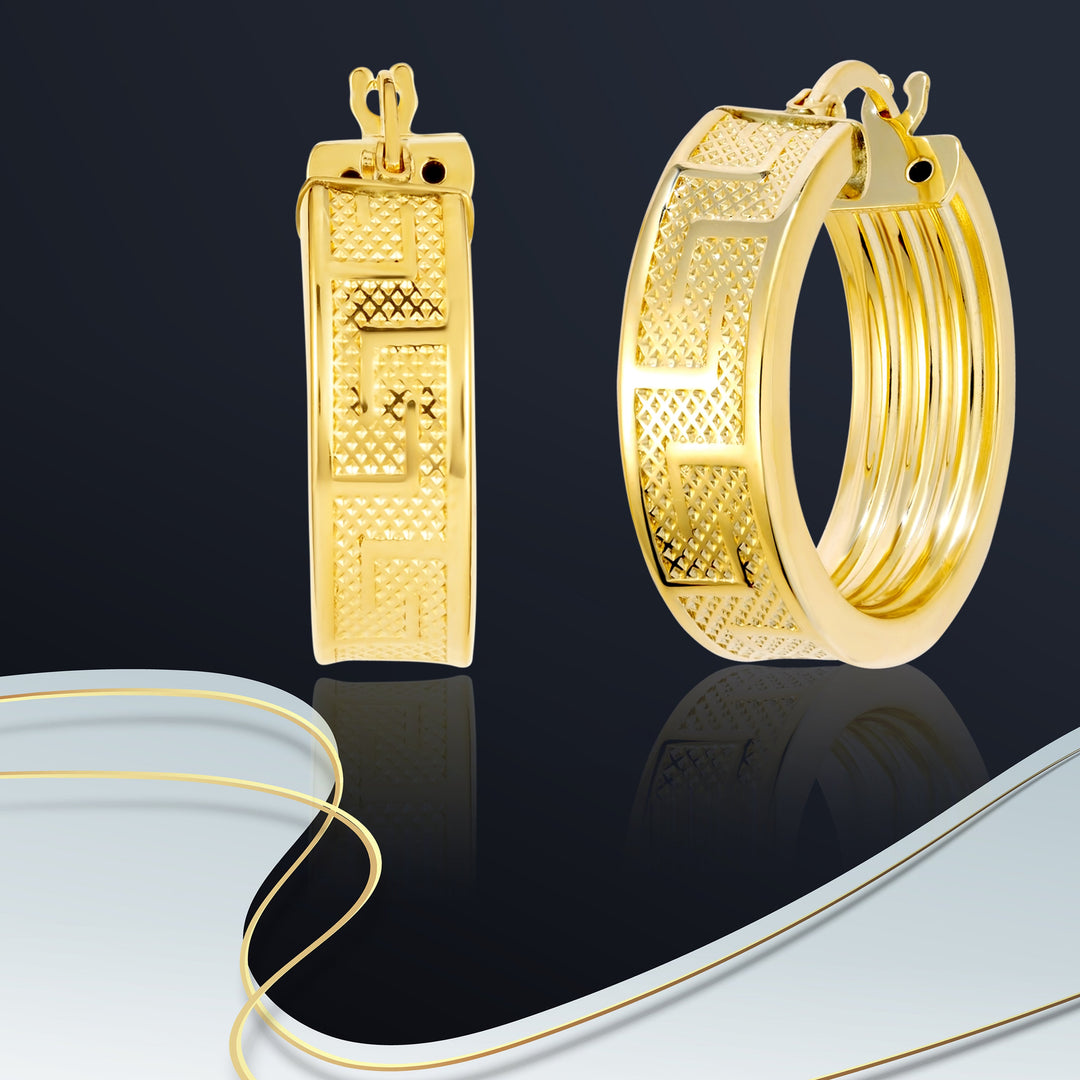 18K Real Gold Round Loop Earring Set