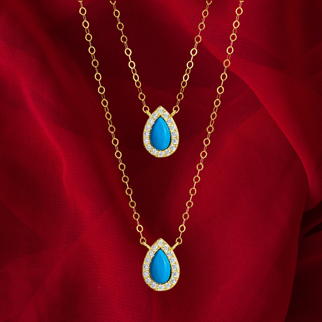 18K Real Gold 2 Layer Blue Stone Necklace