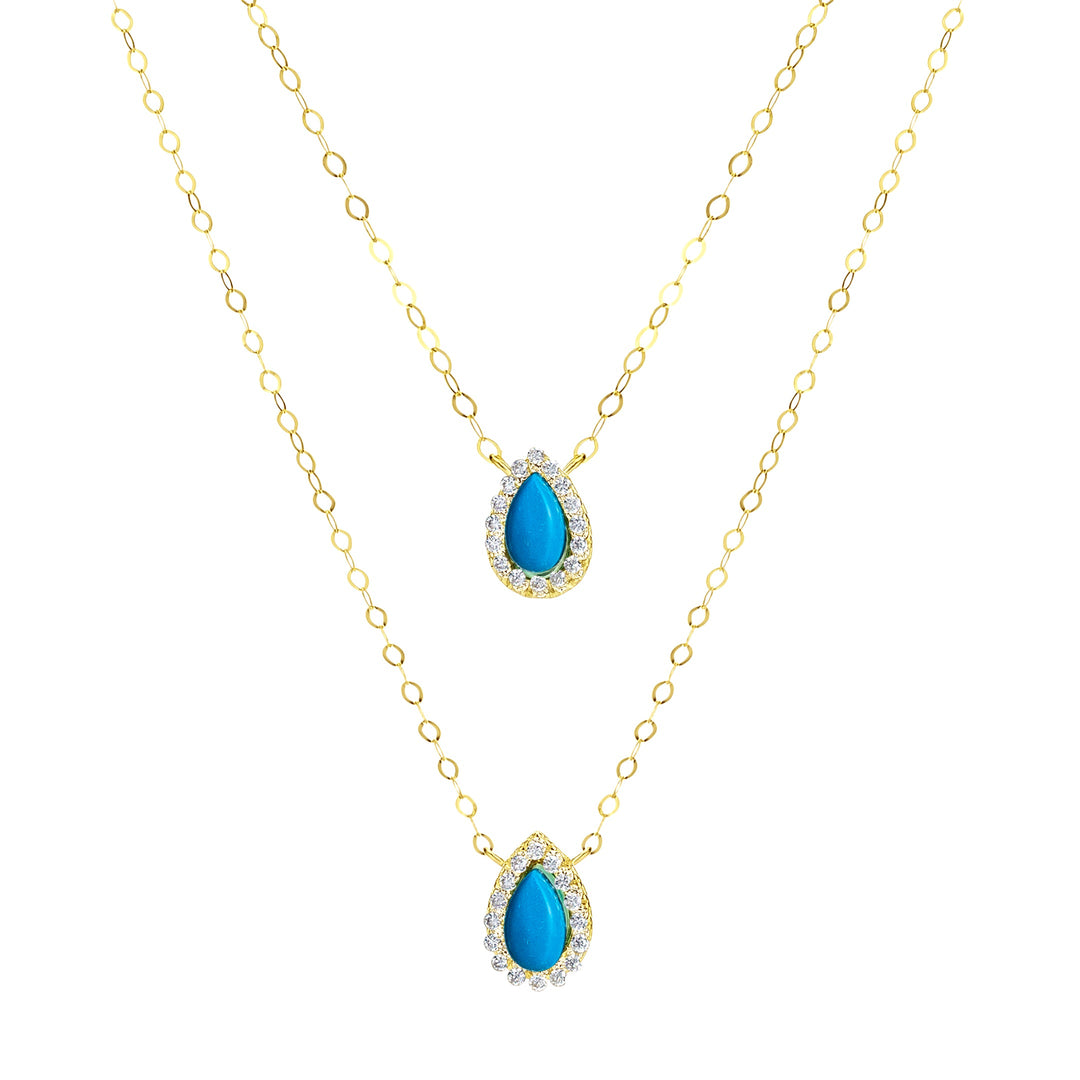 18K Real Gold 2 Layer Blue Stone Necklace