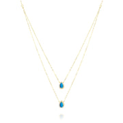 18K Real Gold 2 Layer Blue Stone Necklace