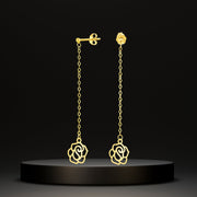 18K Real Gold Hanging Flower Earring Set