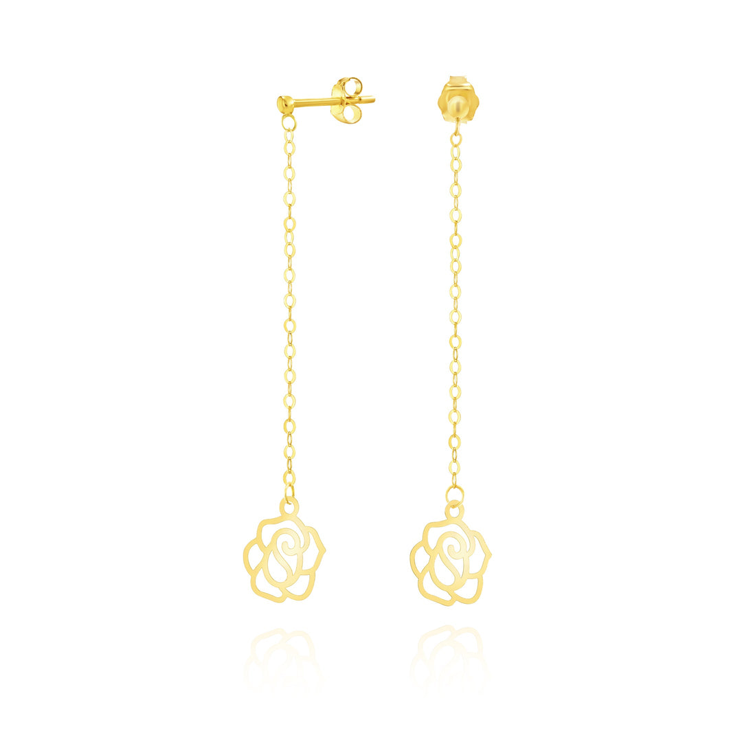 18K Real Gold Hanging Flower Earring Set