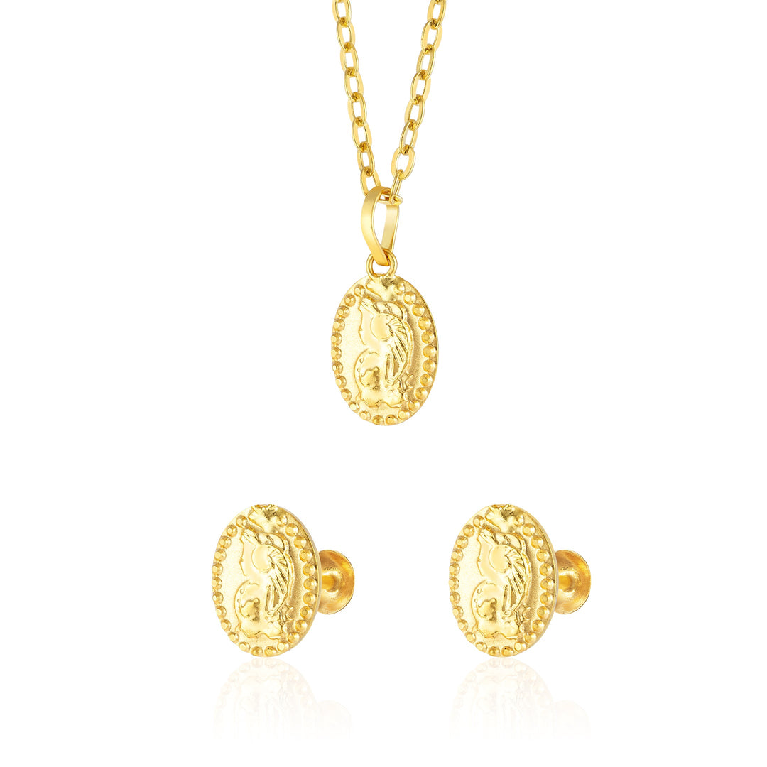 18K Real Gold Oval Screw Jewelry Set