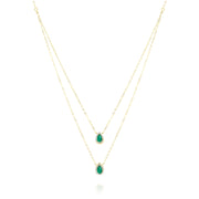 18K Real Gold 2 Layer Green Stone Necklace