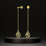 18K Real Gold Hanging Flower Earring Set