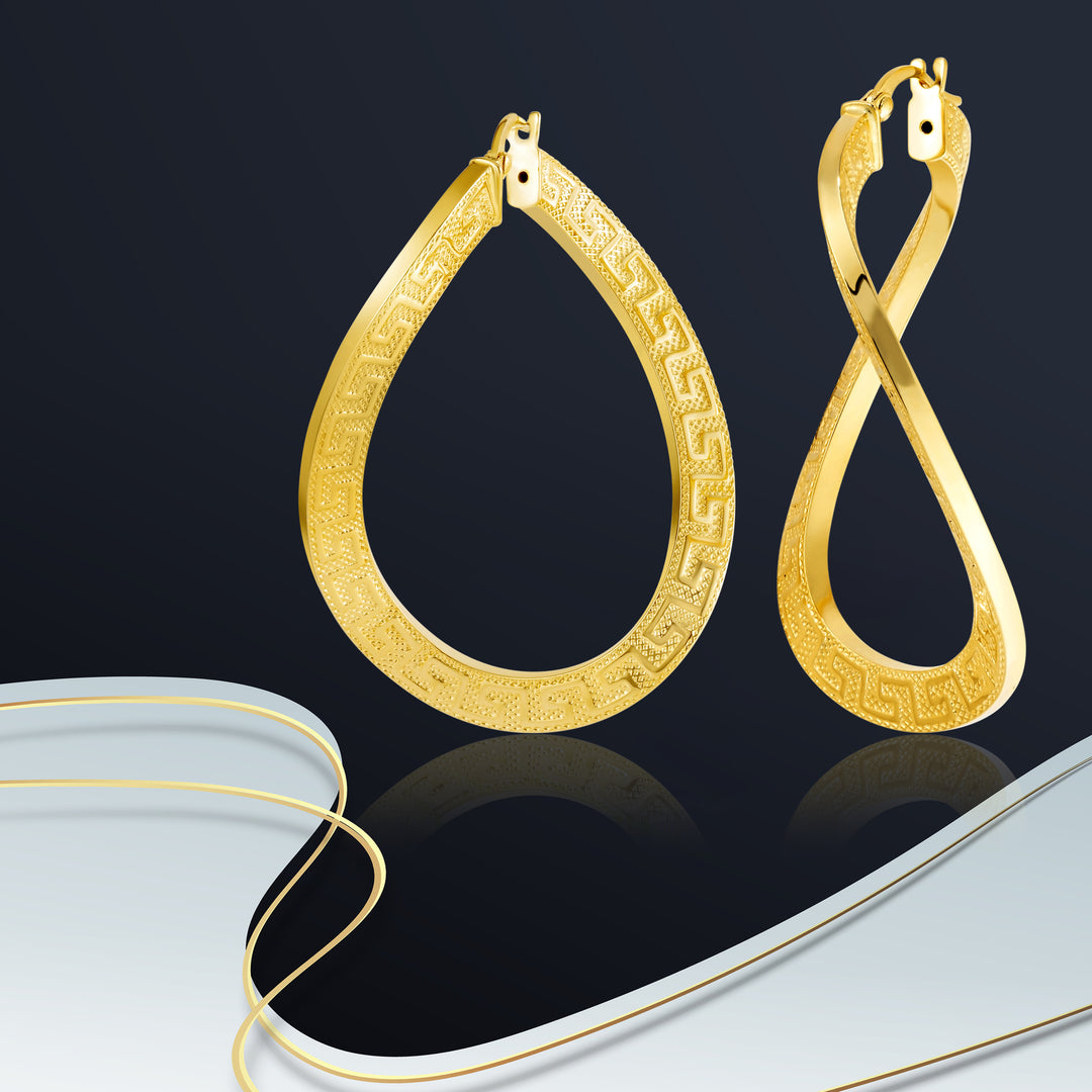 18K Real Gold Twisted Loop Earrings