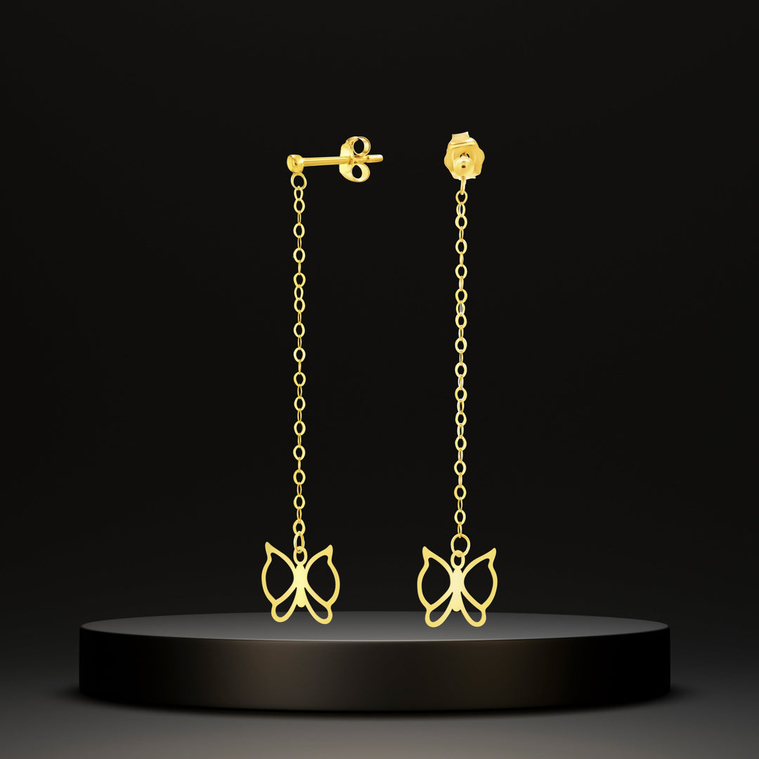 18K Real Gold Hanging Butterfly Earring Set