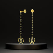 18K Real Gold Hanging Butterfly Earring Set