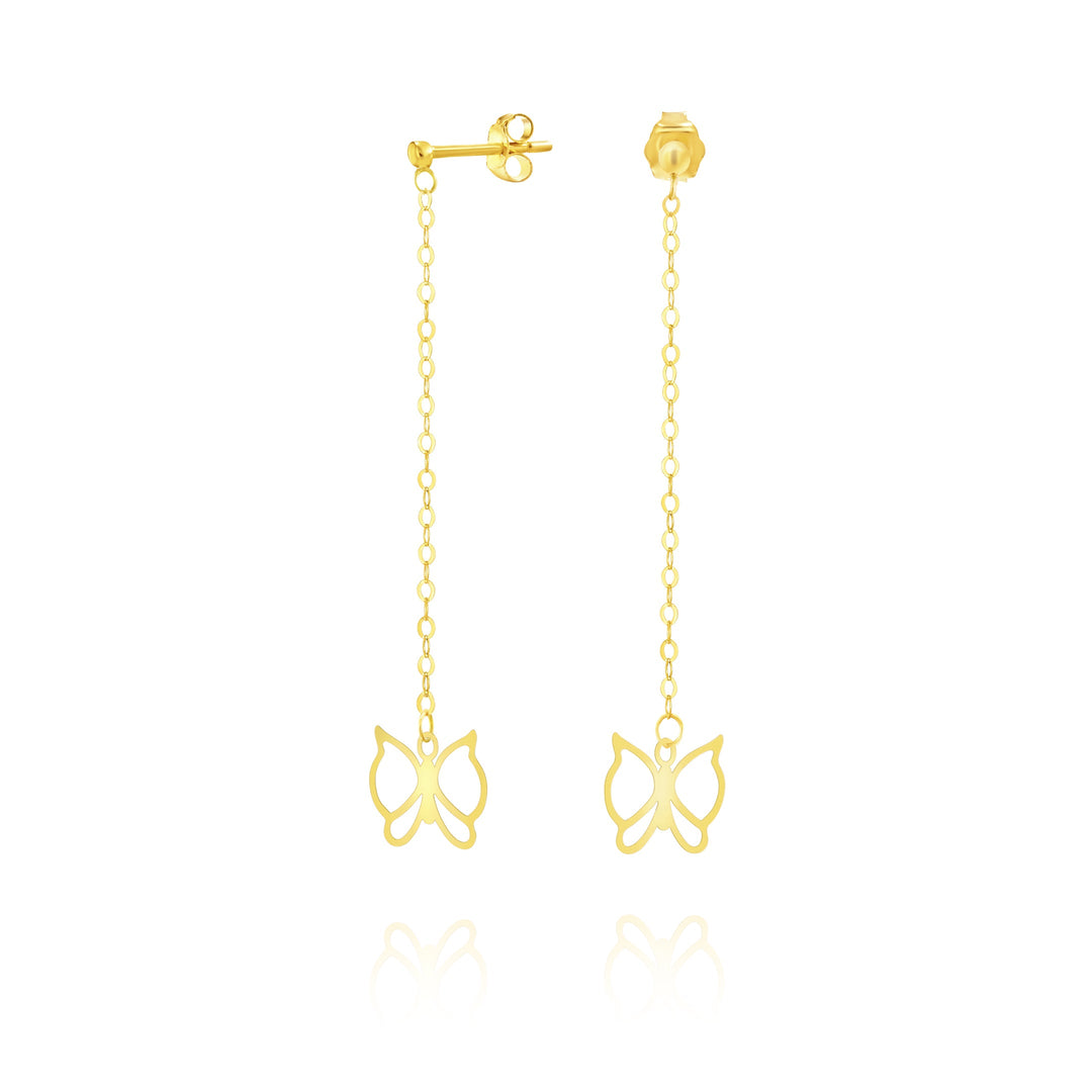 18K Real Gold Hanging Butterfly Earring Set