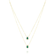 18K Real Gold 2 Layer Green Stone Necklace