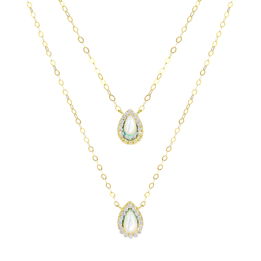 18K Real Gold 2 Layer White Stone Necklace
