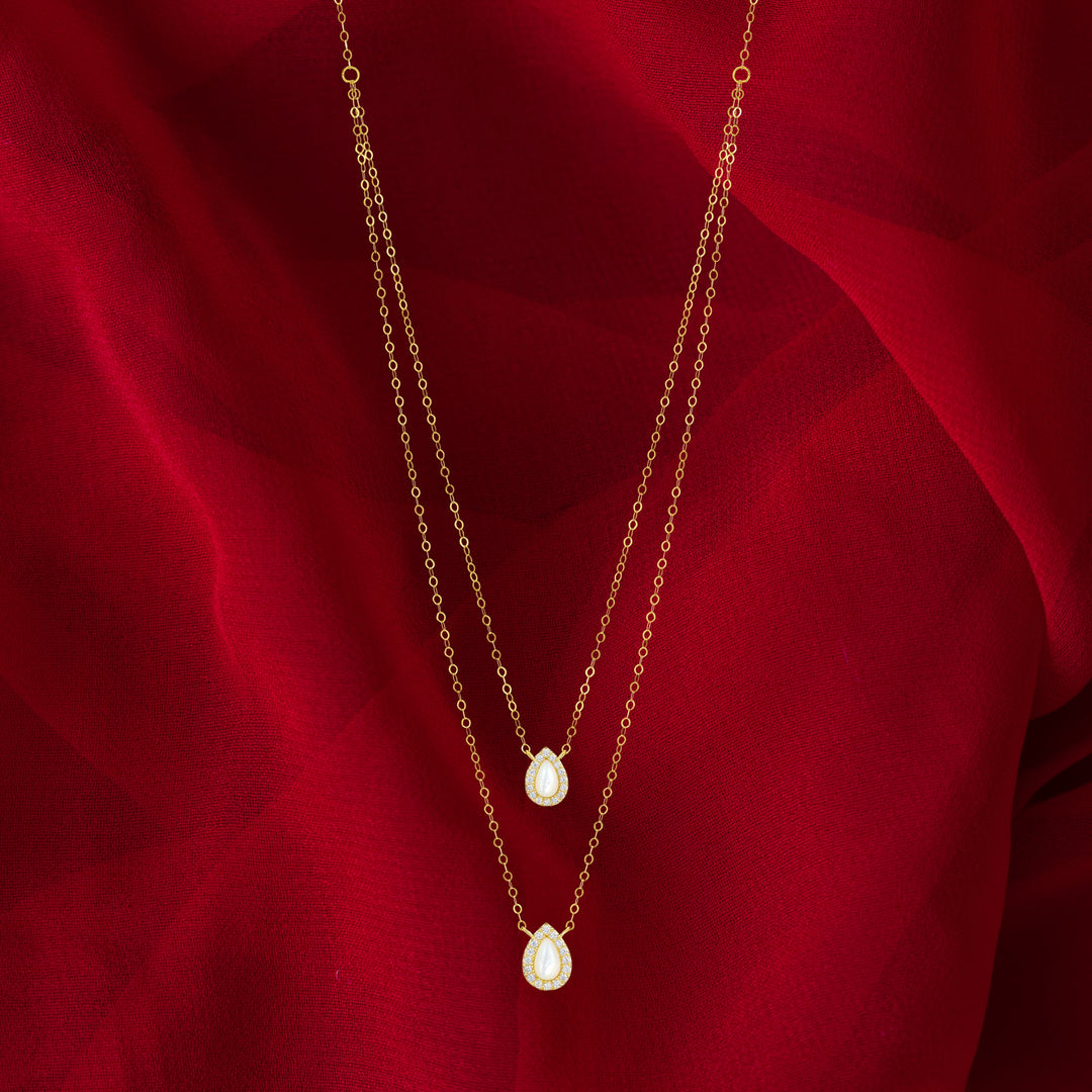18K Real Gold 2 Layer White Stone Necklace