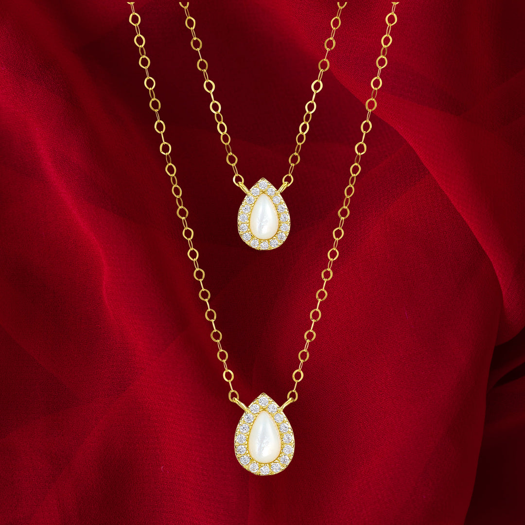 18K Real Gold 2 Layer White Stone Necklace