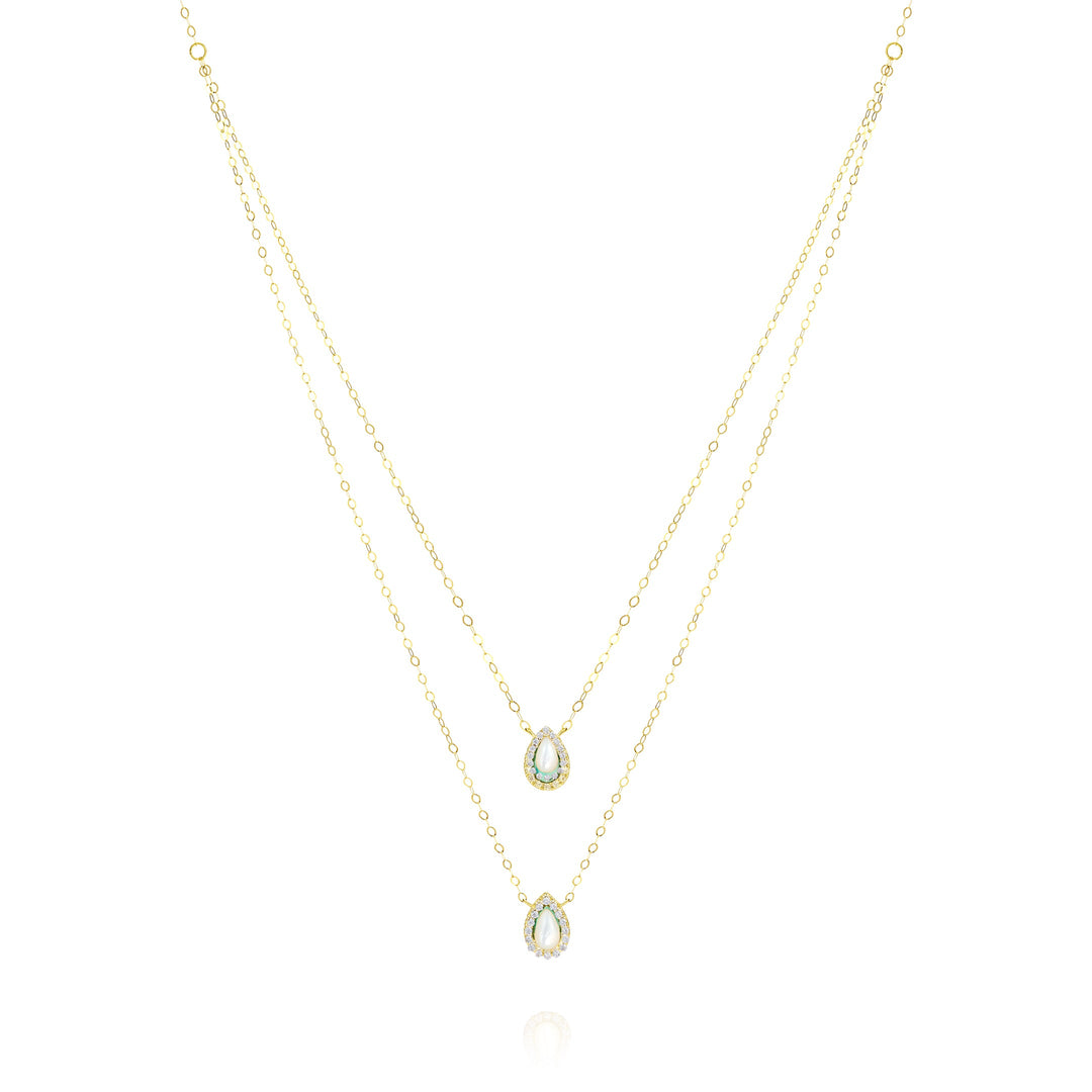 18K Real Gold 2 Layer White Stone Necklace
