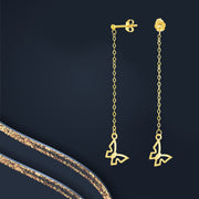 18K Real Gold Hanging Butterfly Earring Set