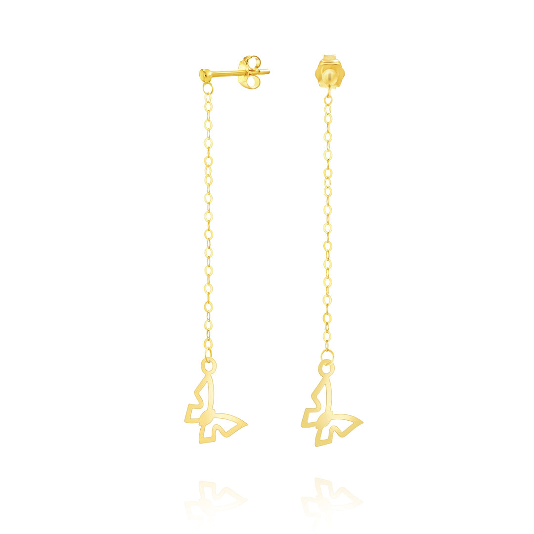 18K Real Gold Hanging Butterfly Earring Set