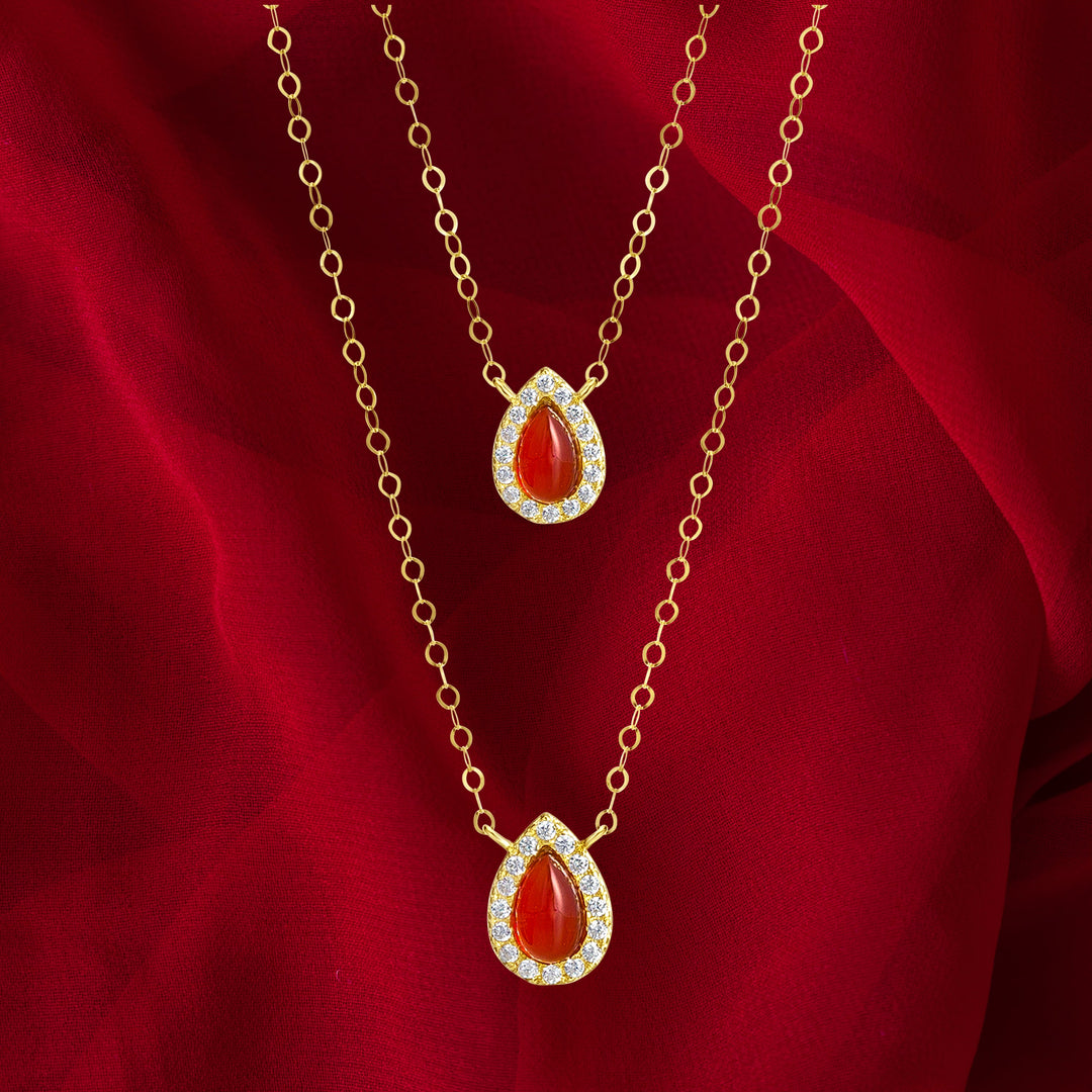 18K Real Gold 2 Layer Red Stone Necklace