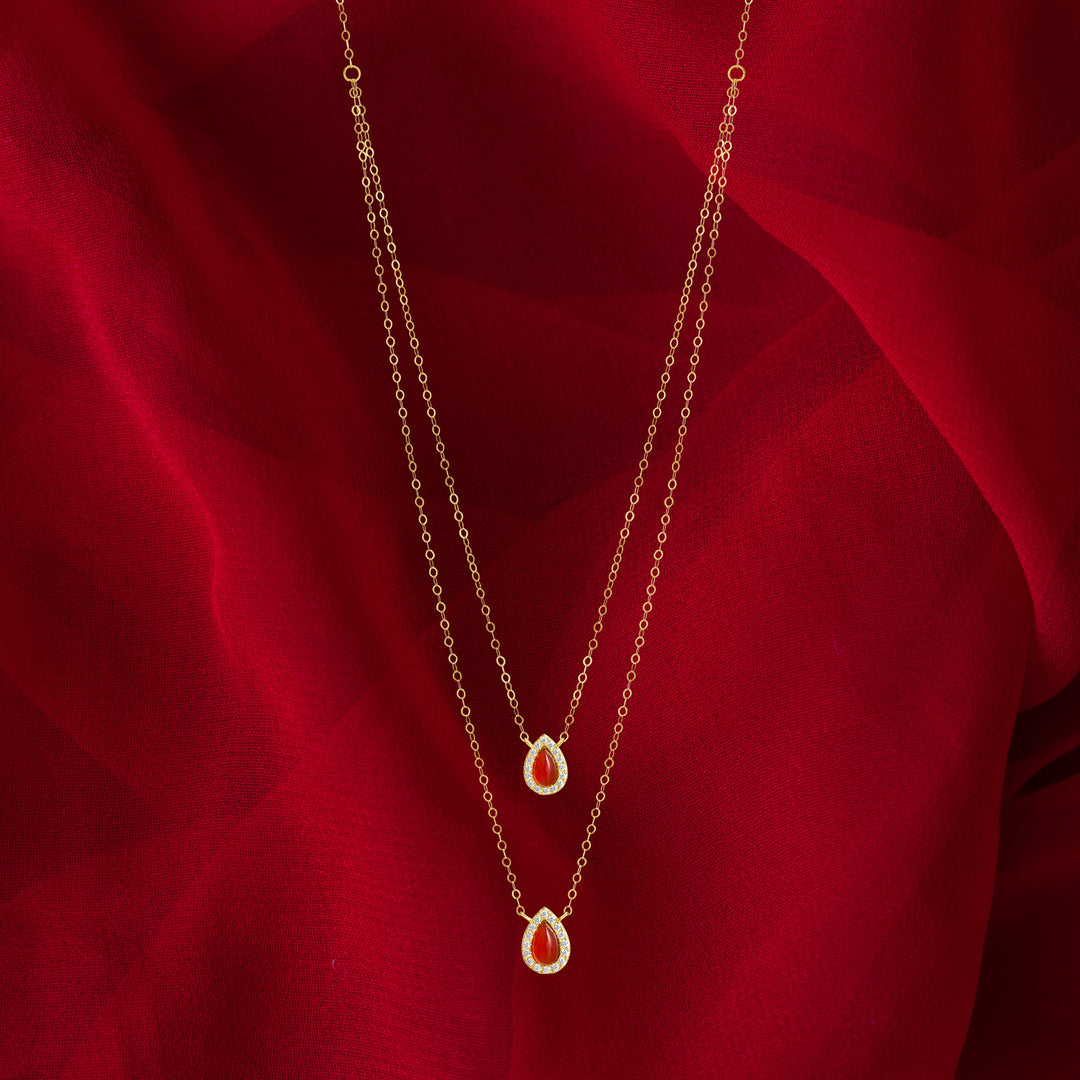 18K Real Gold 2 Layer Red Stone Necklace