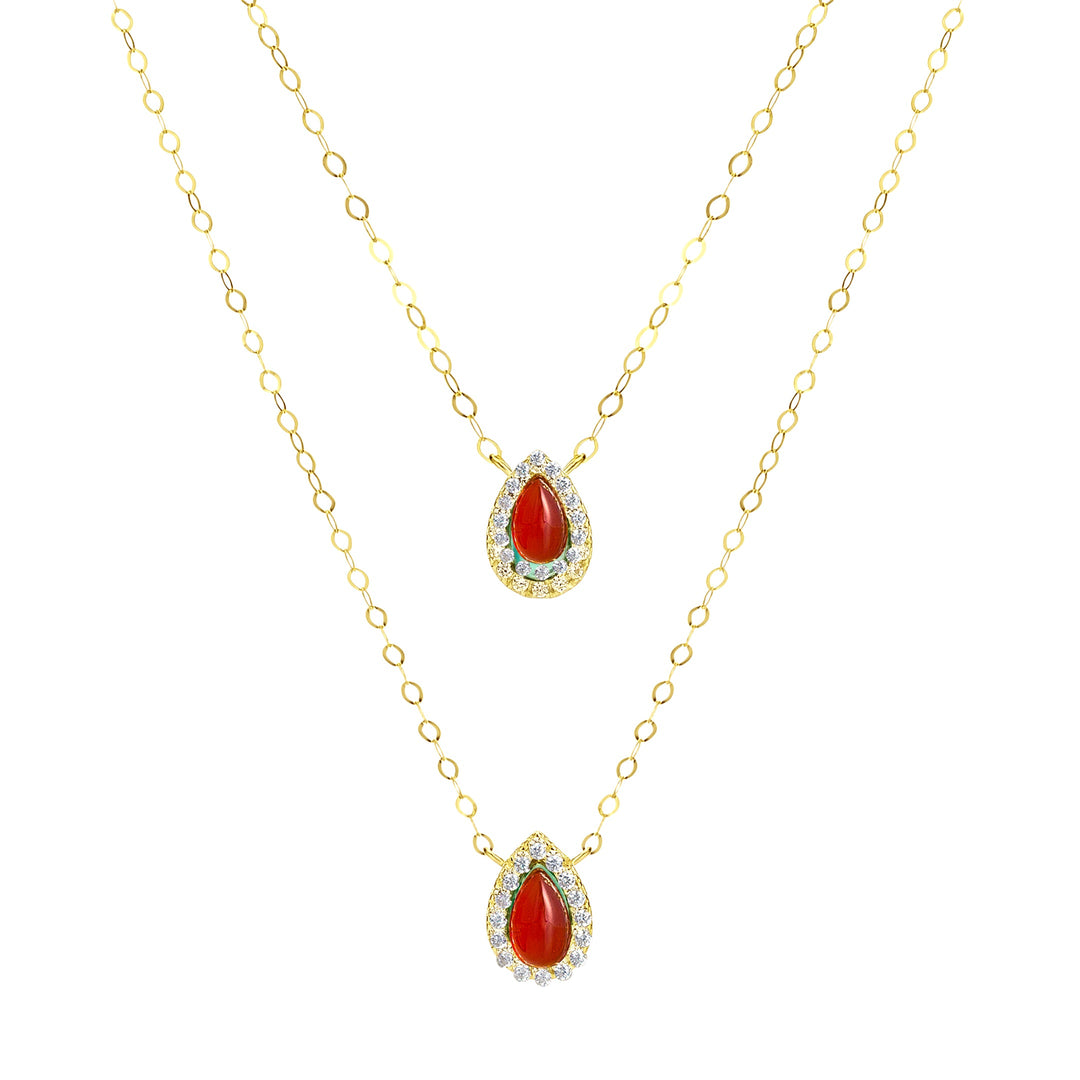 18K Real Gold 2 Layer Red Stone Necklace
