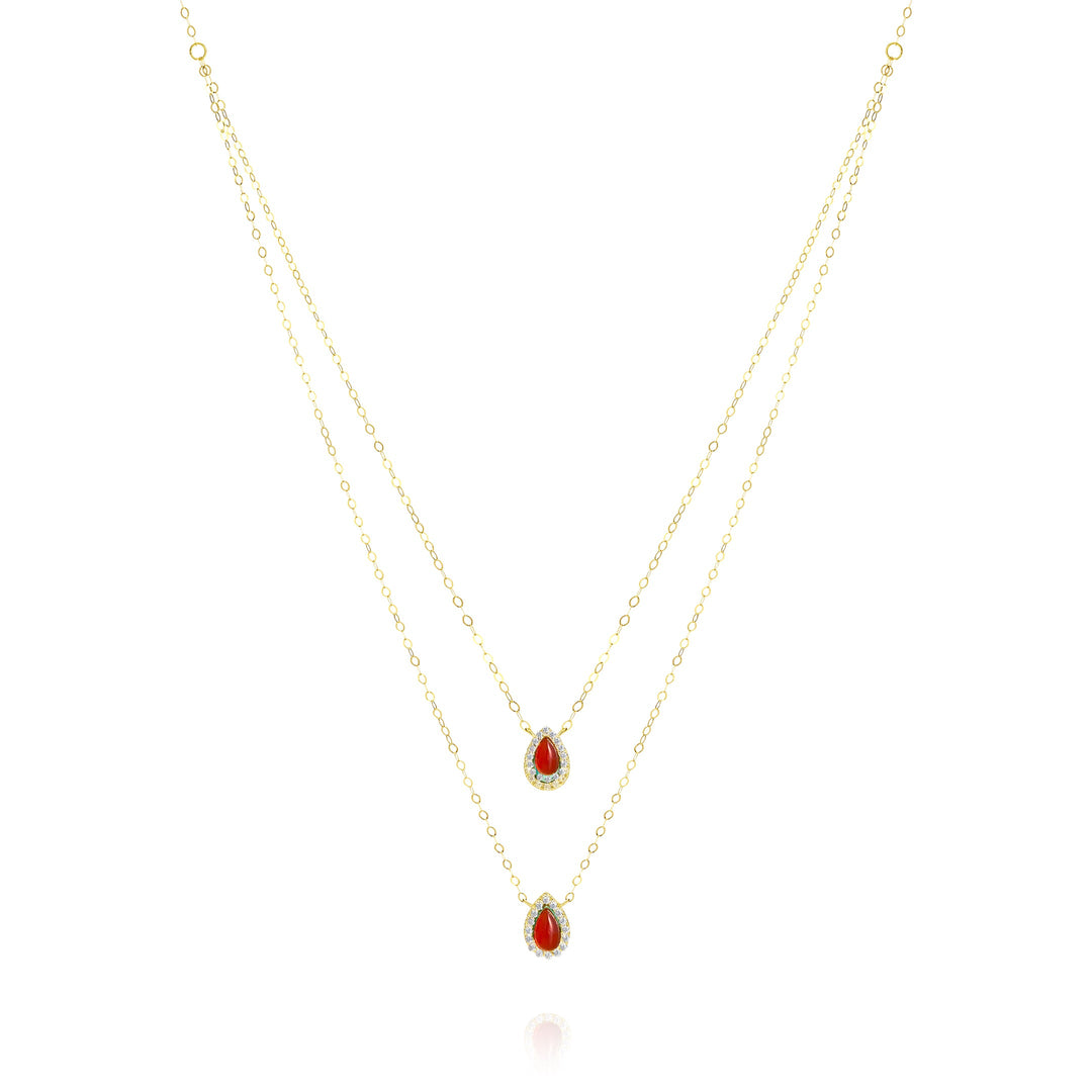 18K Real Gold 2 Layer Red Stone Necklace