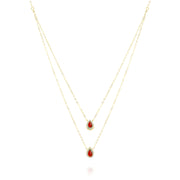 18K Real Gold 2 Layer Red Stone Necklace
