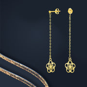 18K Real Gold Hanging Flower Earring Set