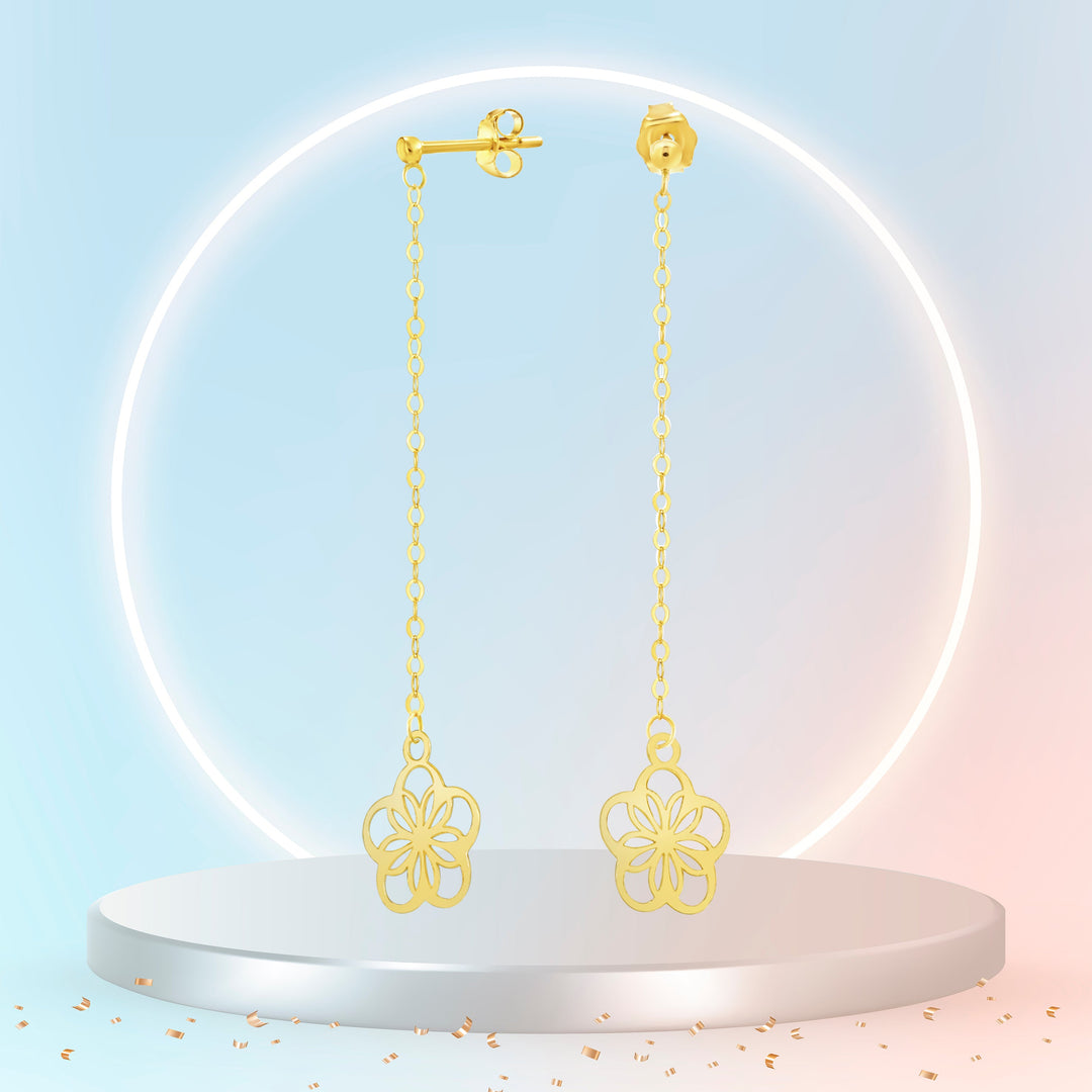 18K Real Gold Hanging Flower Earring Set