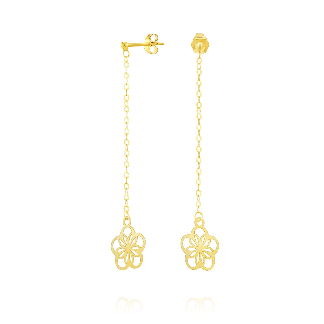 18K Real Gold Hanging Flower Earring Set