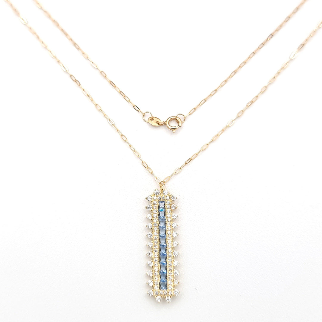 18K Real Gold Sky Blue Stone Necklace