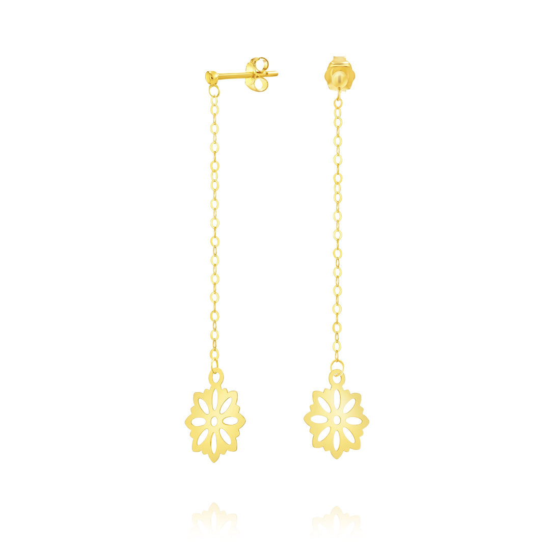 18K Real Gold Hanging Flower Earring Set