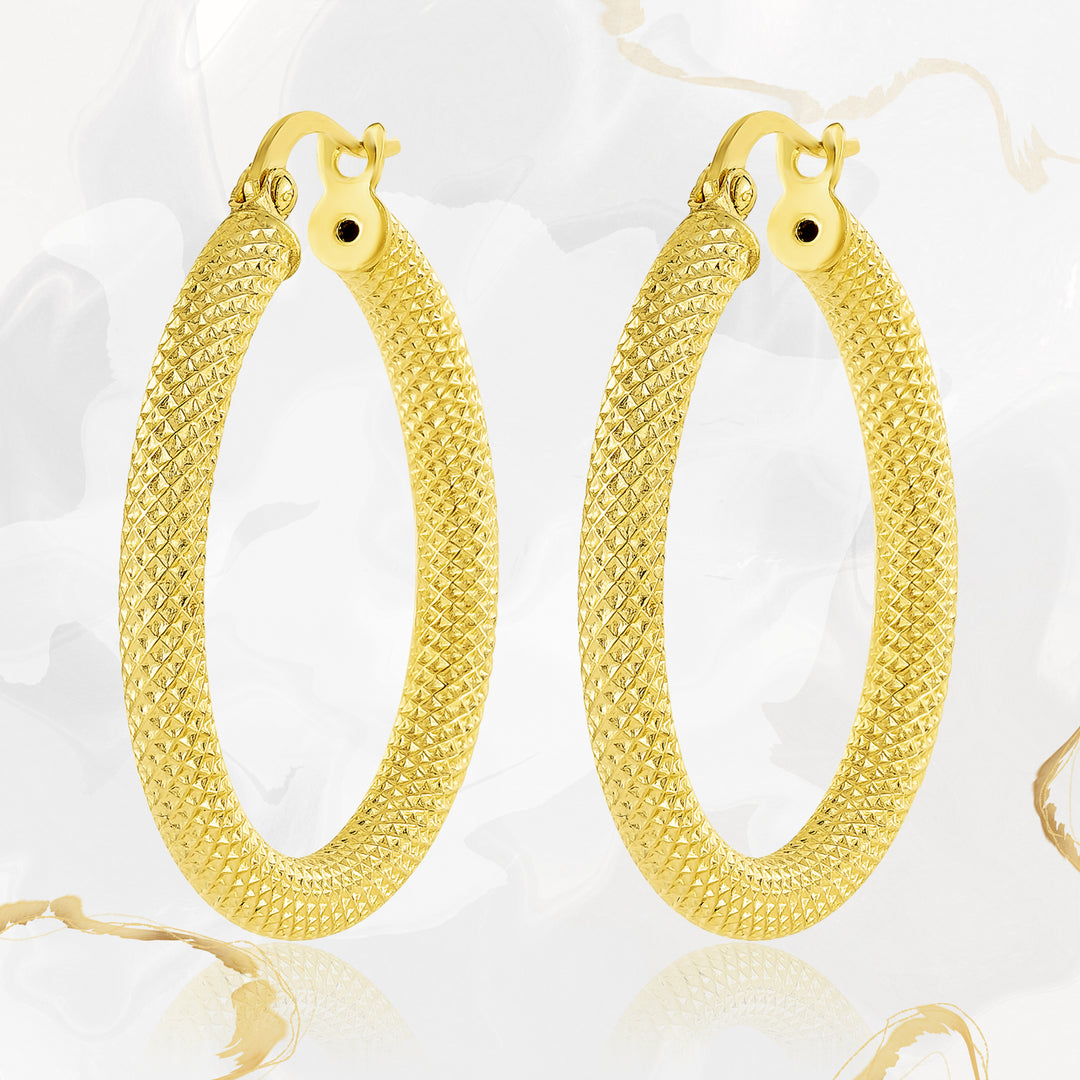 18K Real Gold Round Loop Earrings