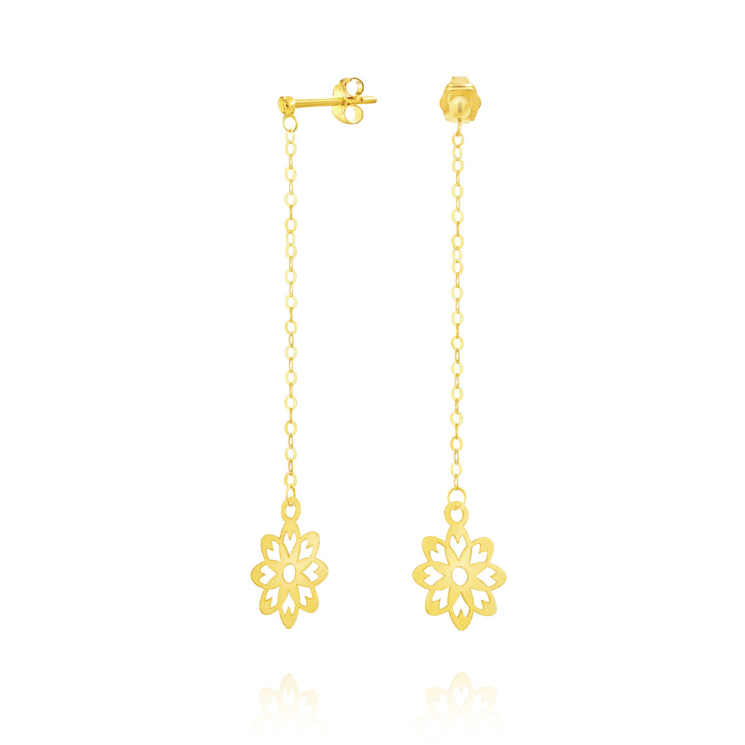 18K Real Gold Hanging Flower Earring Set