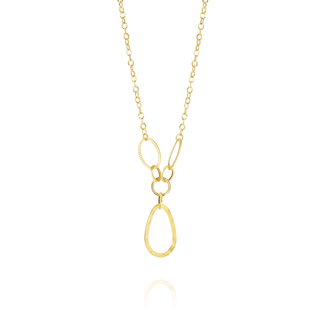 18K Real Gold Oval Linked Necklace