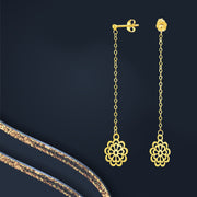 18K Real Gold Hanging Flower Earring Set