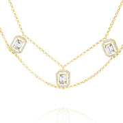 18K Real Gold 2 Layer Square Stone Necklace
