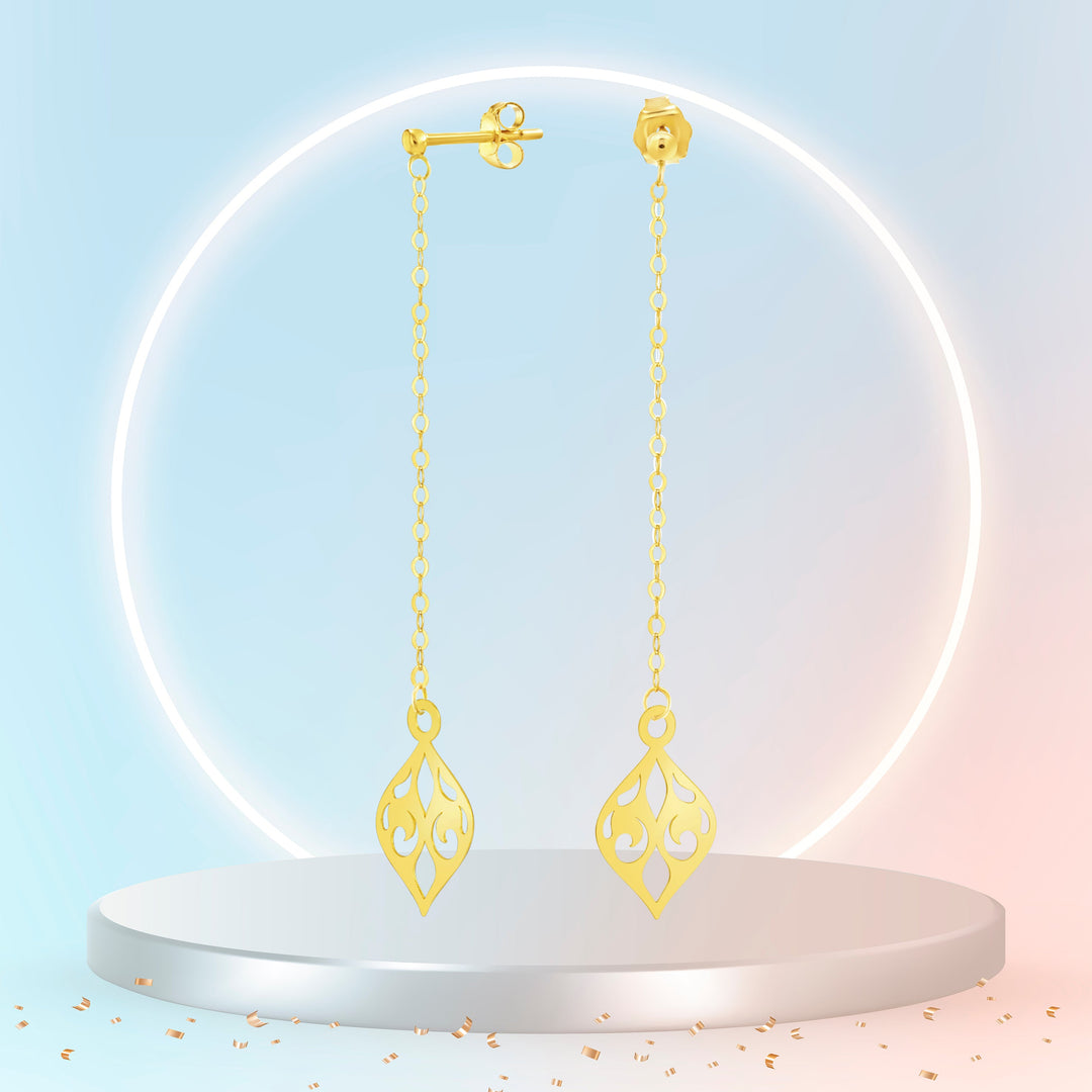 18K Real Gold Hanging Leaf Earring Set