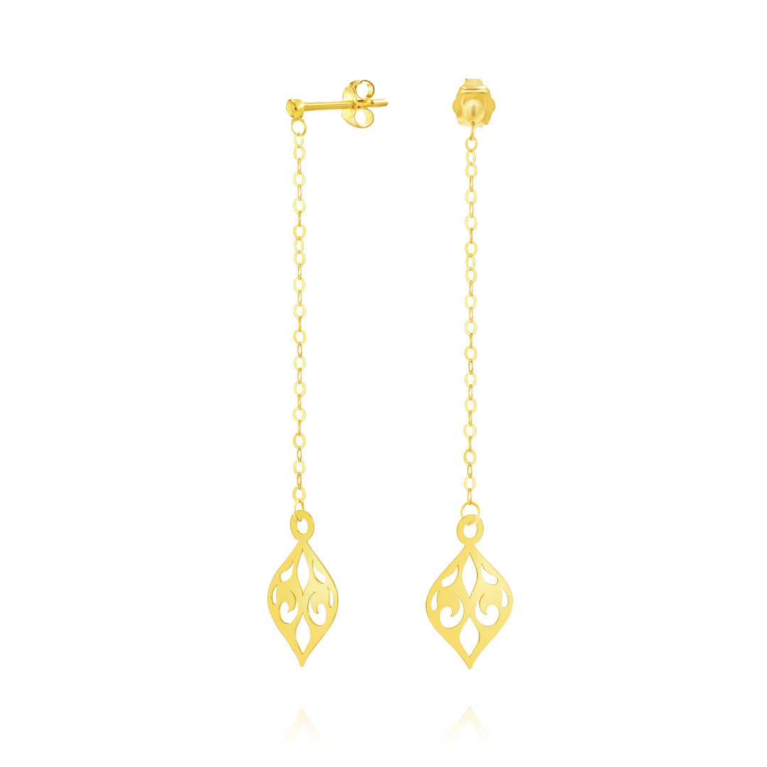 18K Real Gold Hanging Leaf Earring Set